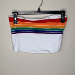 White tube top with colorful front side.